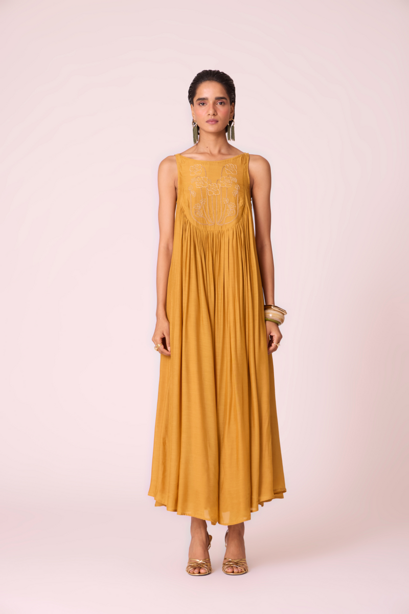 Zvuk Yellow Embroidered Maxi Dress by The Summer House in yellow color for women Worldwide