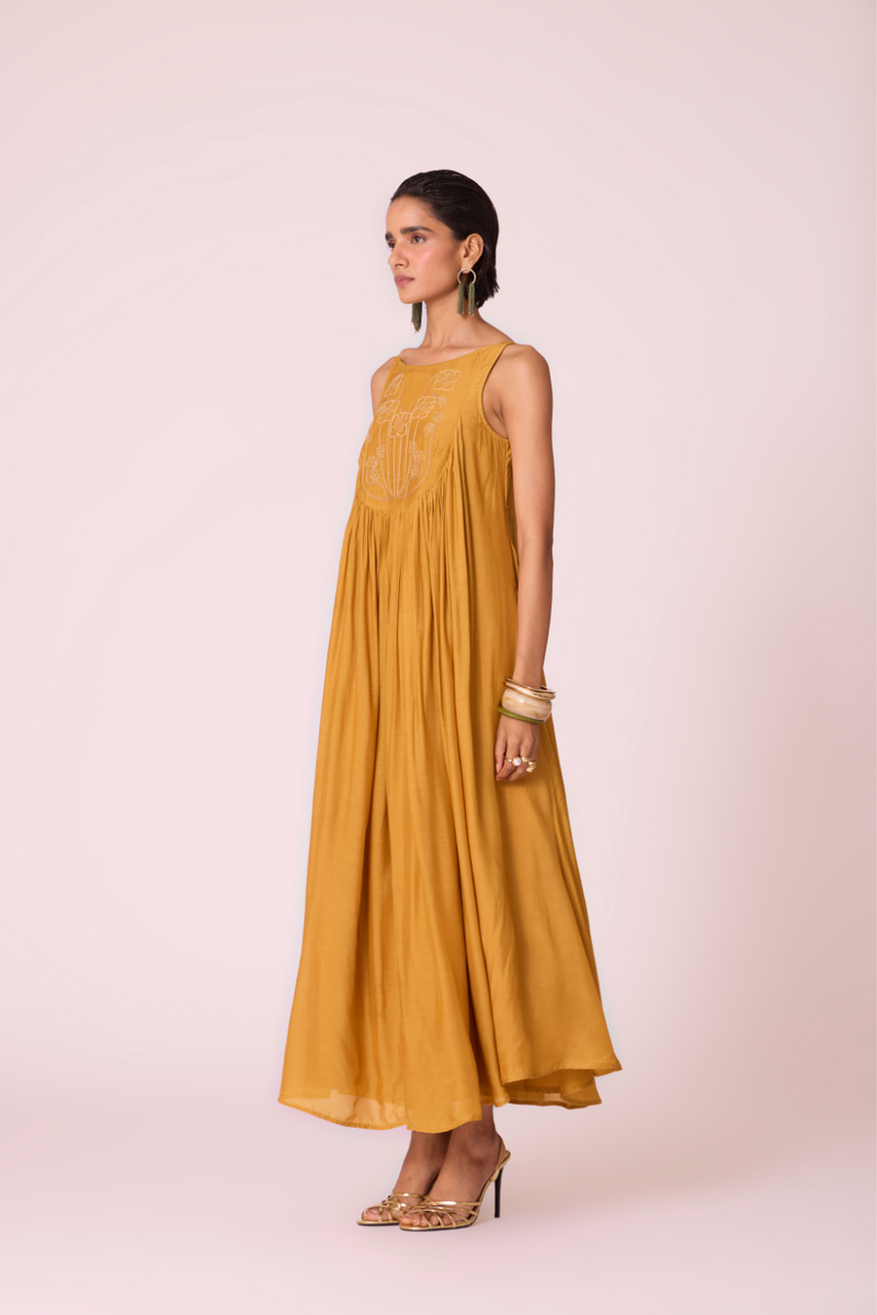 Zvuk Yellow Embroidered Maxi Dress by The Summer House in yellow color for women Worldwide