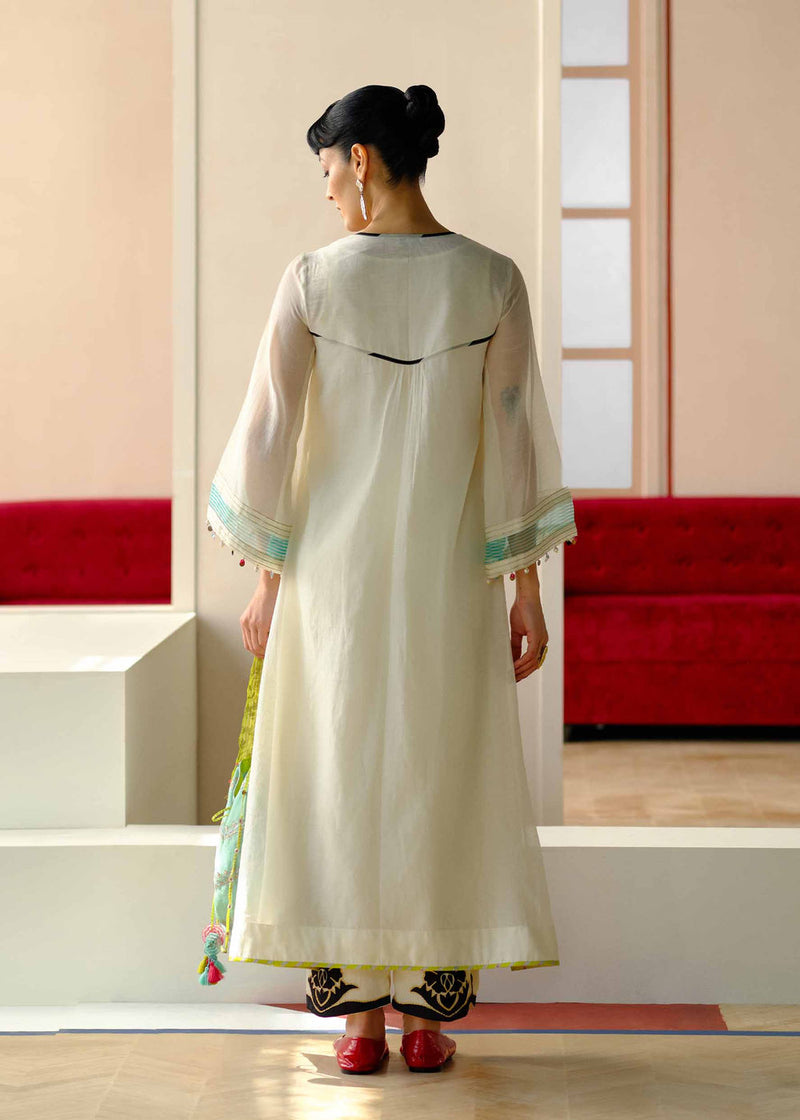 Zyra Ivory Gultara Kurta Set chanderi, organic cotton kurta/kurta set by Rajiramniq in ivory, multi-color for women Worldwide