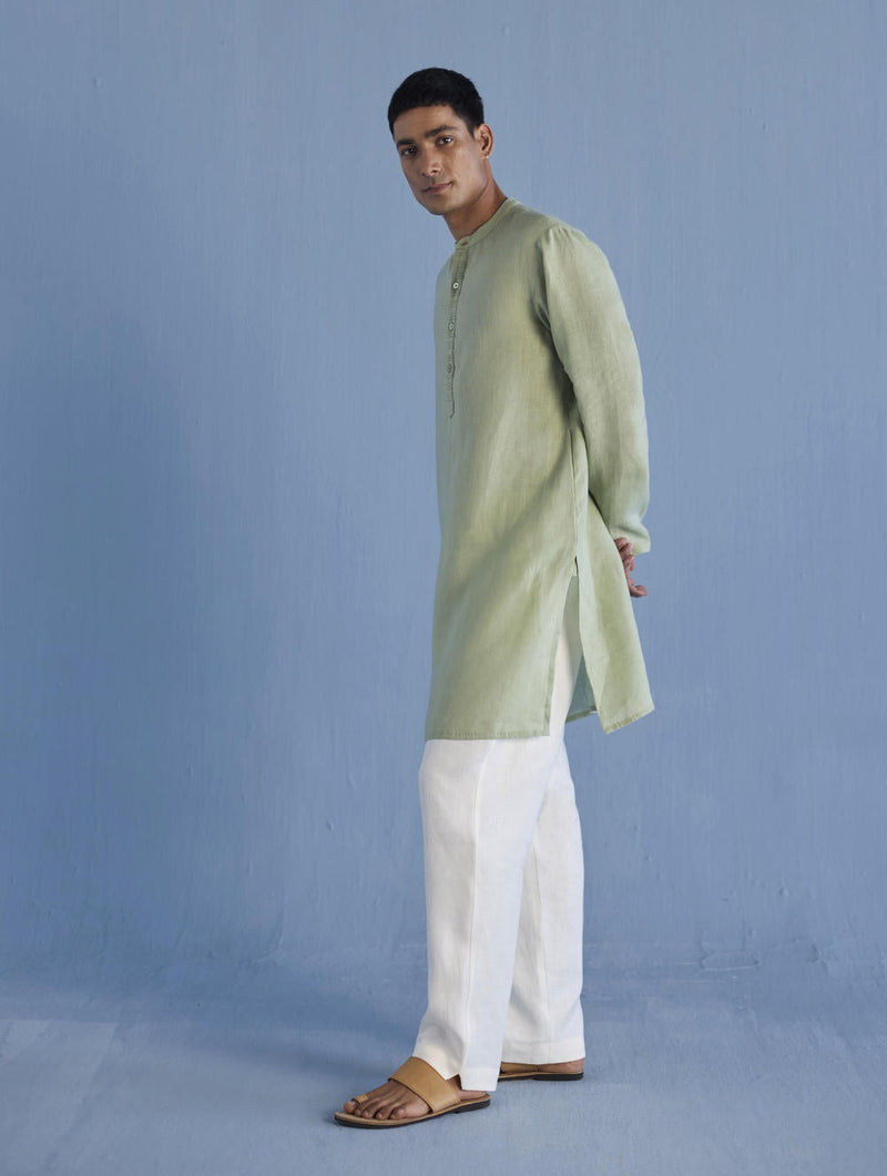 Jay Forever Linen Kurta - Mint