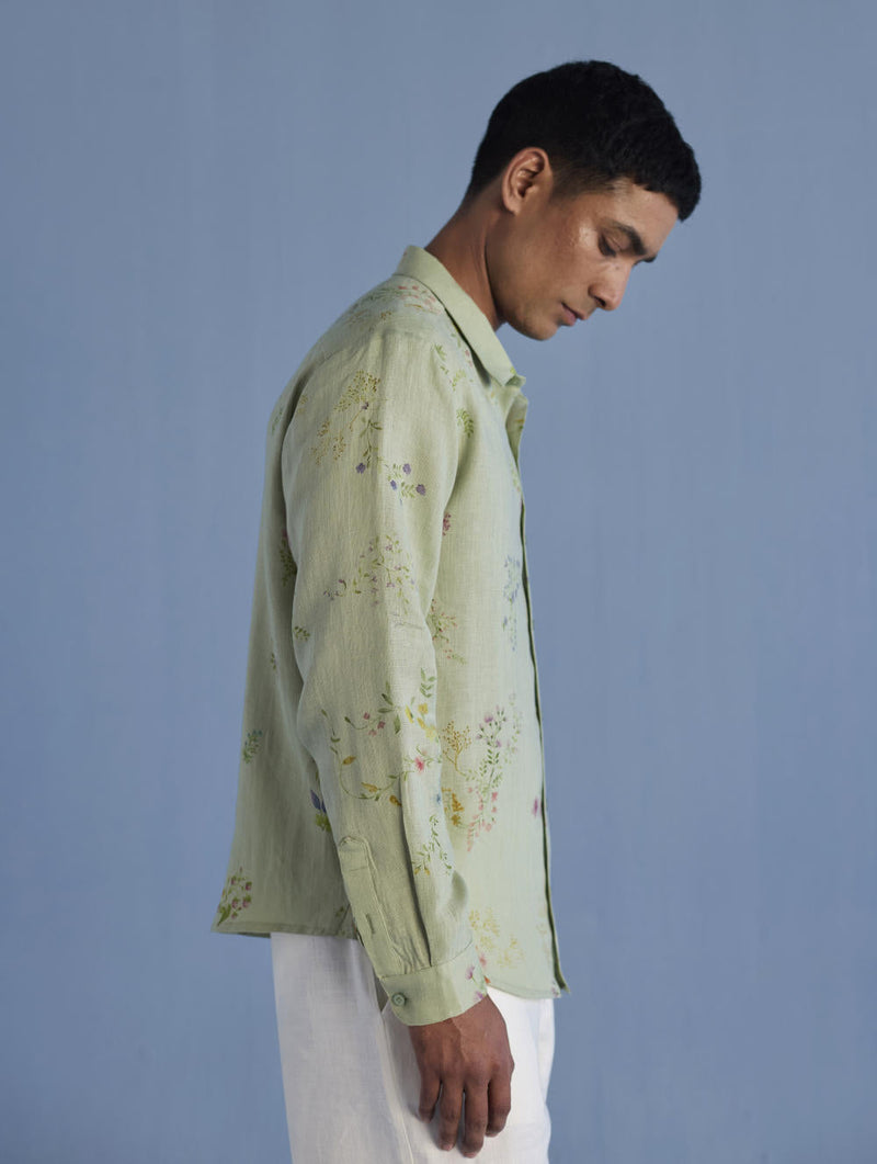 Kuru Hand-Embroidered Linen Shirt - Mint