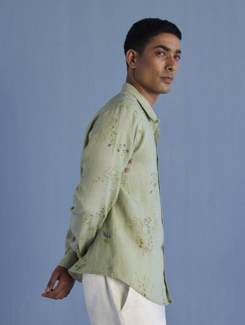 Kuru Hand-Embroidered Linen Shirt - Mint