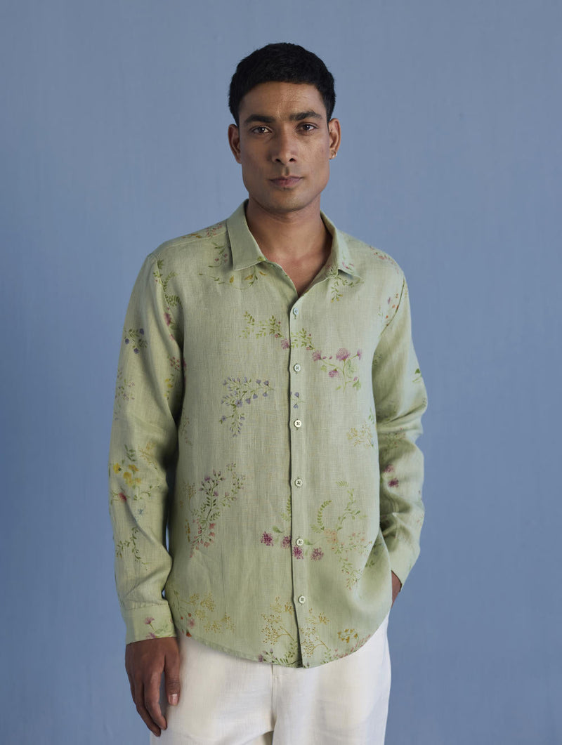 Kuru Hand-Embroidered Linen Shirt - Mint