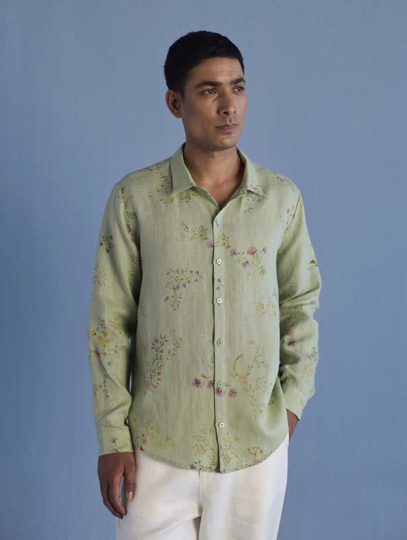 Kuru Hand-Embroidered Linen Shirt - Mint
