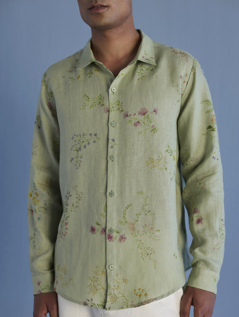 Kuru Hand-Embroidered Linen Shirt - Mint