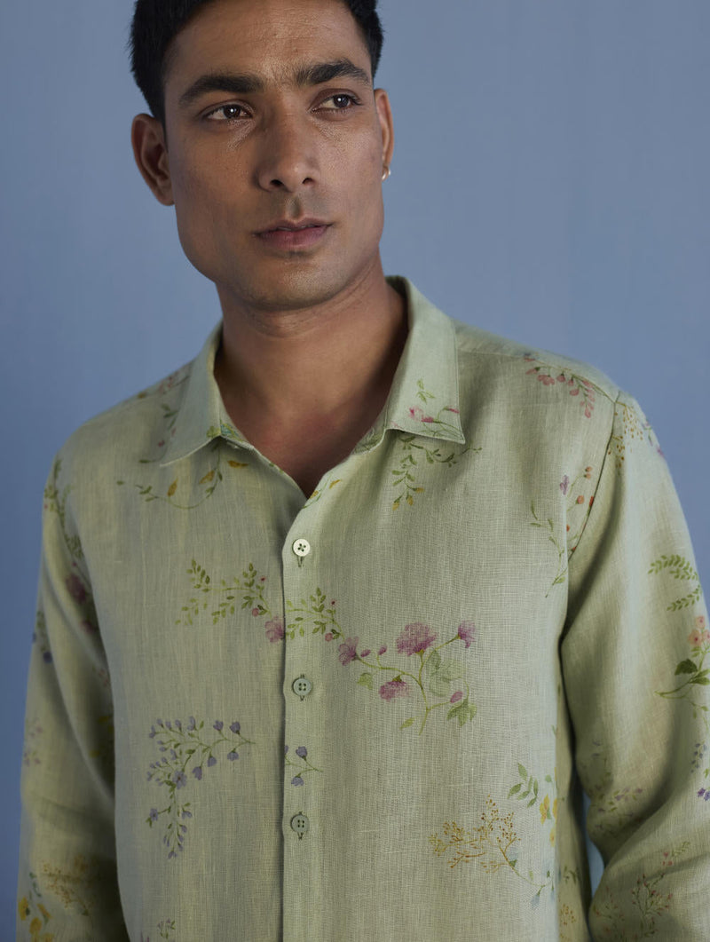 Kuru Hand-Embroidered Linen Shirt - Mint