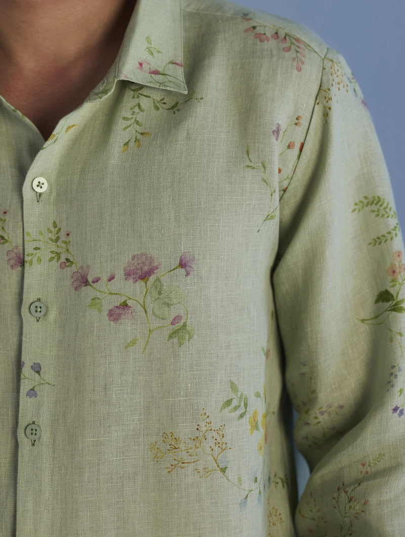 Kuru Hand-Embroidered Linen Shirt - Mint
