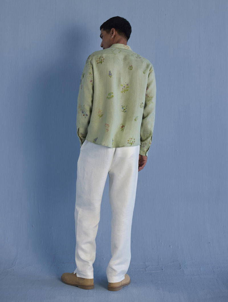 Kuru Hand-Embroidered Linen Shirt - Mint