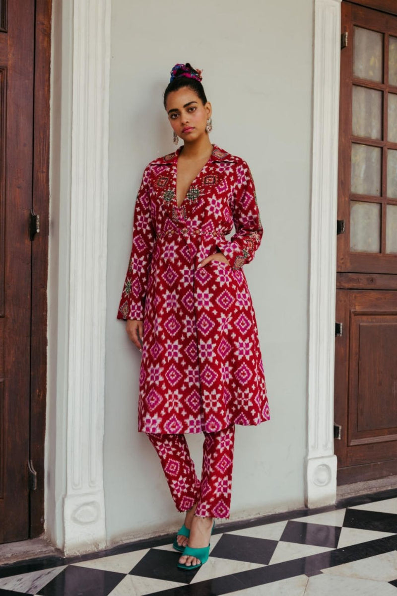 Ahilya Ikat Trench Kurta Set silk Indo-Western Wear,Kurta Sets by JodiLife for women Worldwide