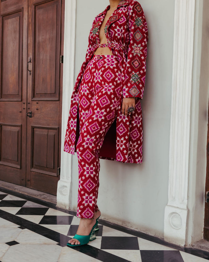 Ahilya Ikat Trench Kurta Set silk Indo-Western Wear,Kurta Sets by JodiLife for women Worldwide