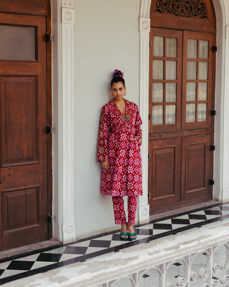 Ahilya Ikat Trench Kurta Set silk Indo-Western Wear,Kurta Sets by JodiLife for women Worldwide