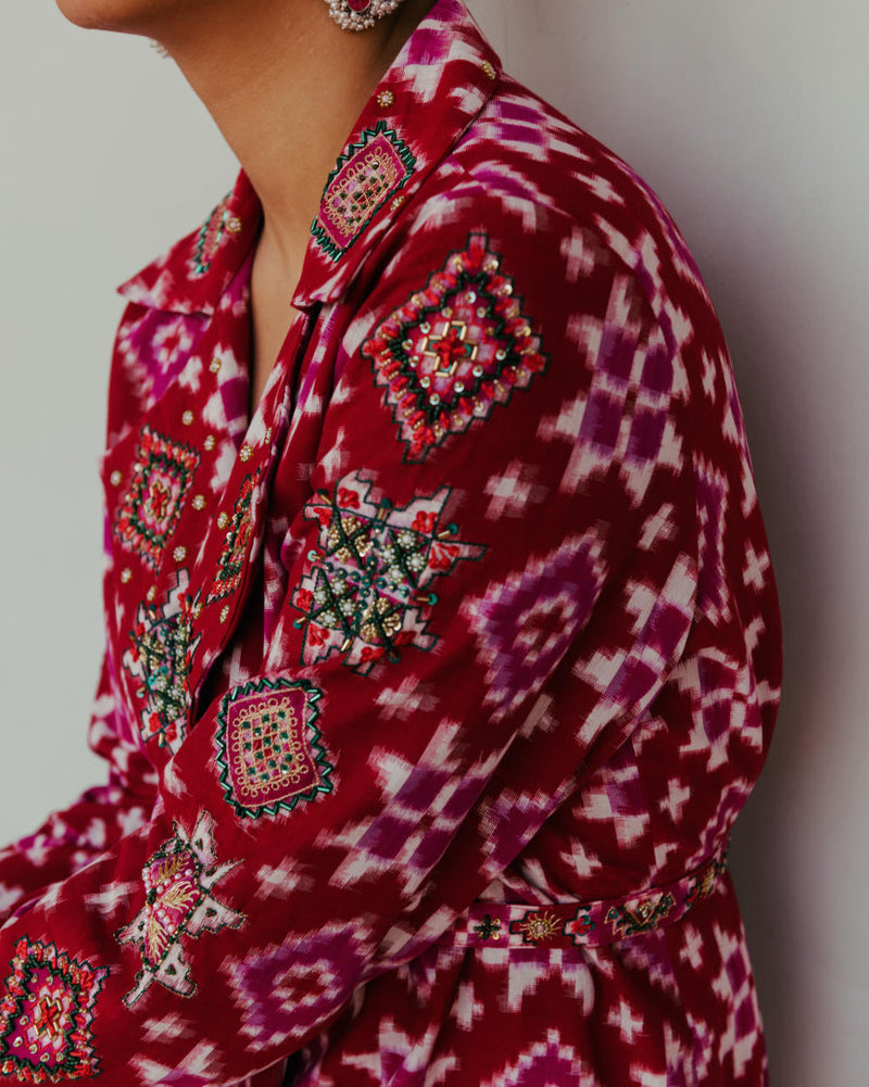 Ahilya Ikat Trench Kurta Set silk Indo-Western Wear,Kurta Sets by JodiLife for women Worldwide