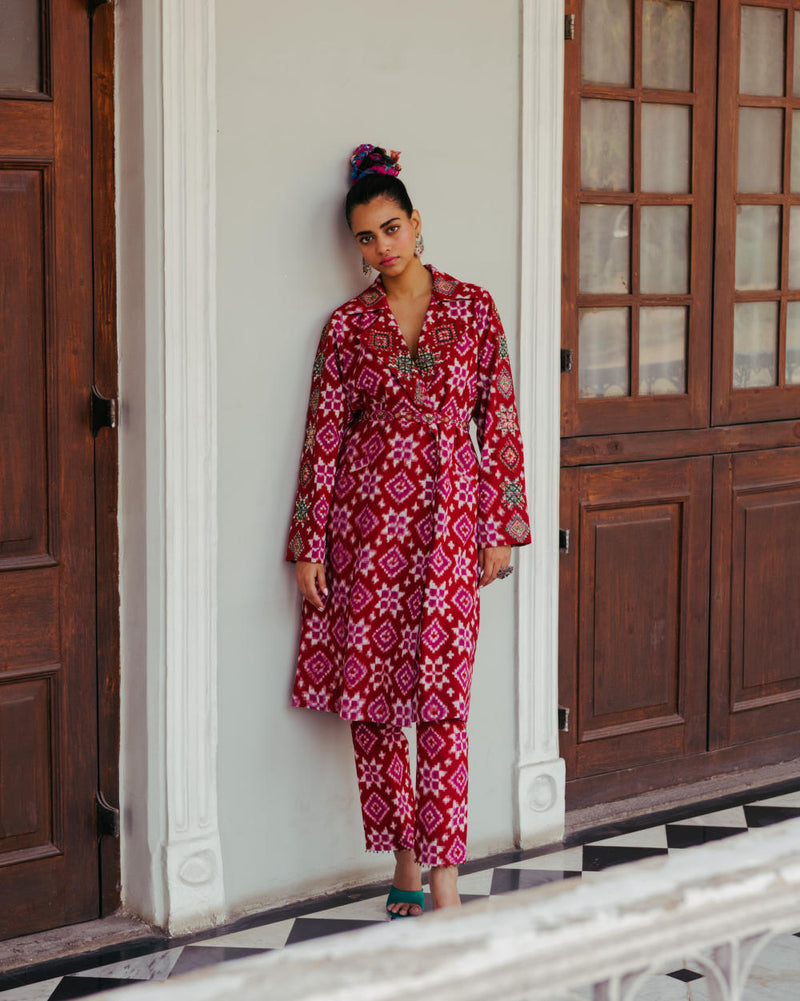 Ahilya Ikat Trench Kurta Set silk Indo-Western Wear,Kurta Sets by JodiLife for women Worldwide