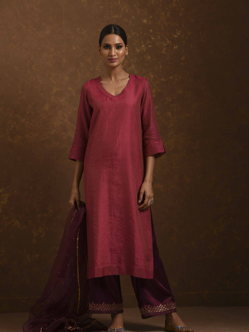 Aks Red-Wine Kurta Set by Priti Prashant for women Worldwide