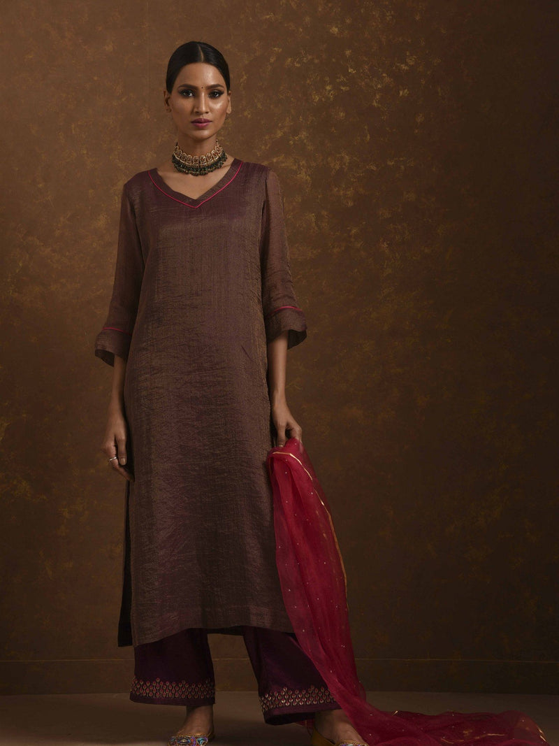 Aks Wine-Pink Kurta Set by Priti Prashant for women Worldwide