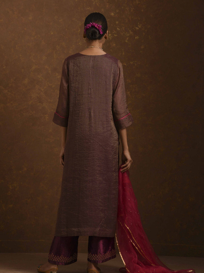 Aks Wine-Pink Kurta Set by Priti Prashant for women Worldwide