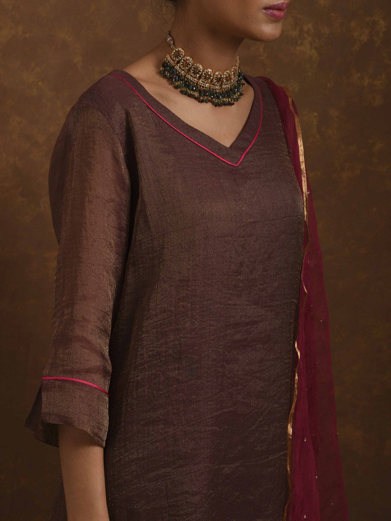 Aks Wine-Pink Kurta Set by Priti Prashant for women Worldwide