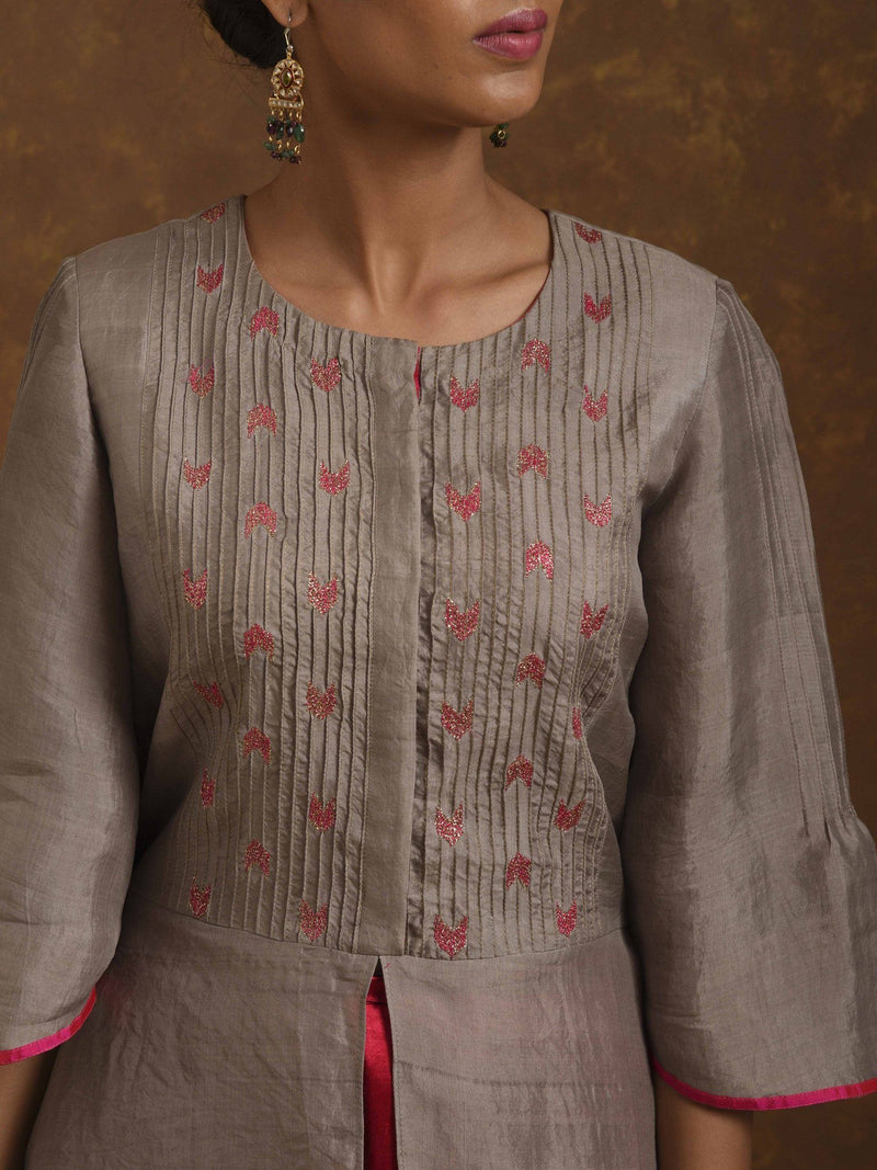 Alfaaz Grey-Pink Kurta Set with Gharara by Priti Prashant for women Worldwide
