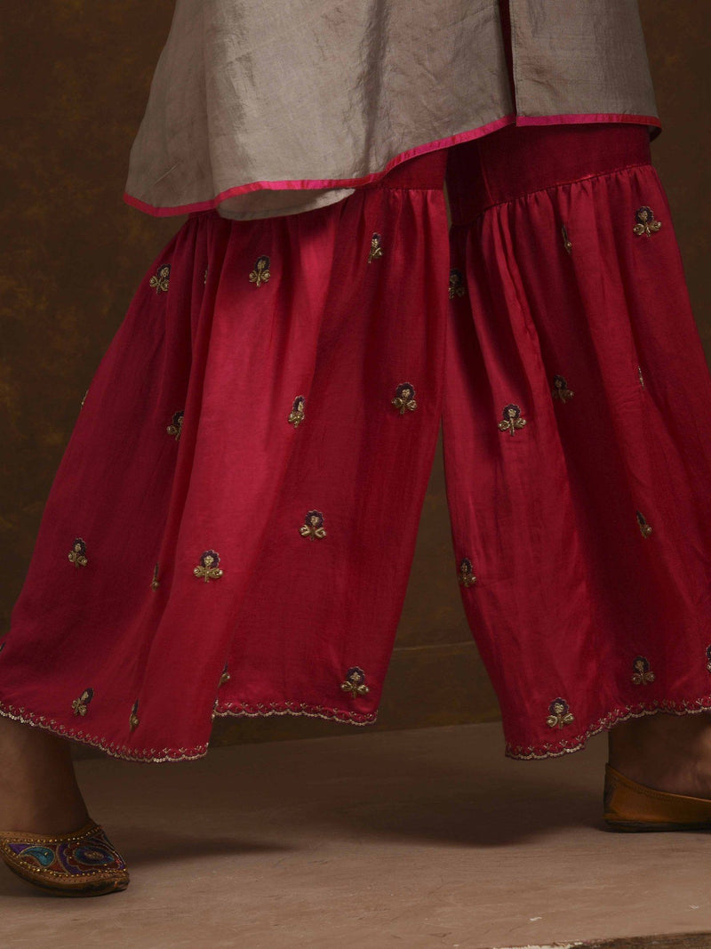 Alfaaz Grey-Pink Kurta Set with Gharara by Priti Prashant for women Worldwide
