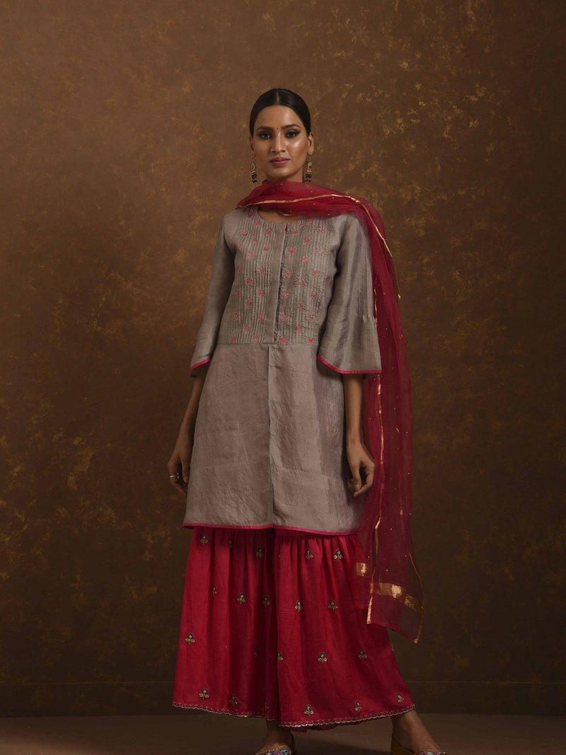 Alfaaz Grey-Pink Kurta Set with Gharara by Priti Prashant for women Worldwide