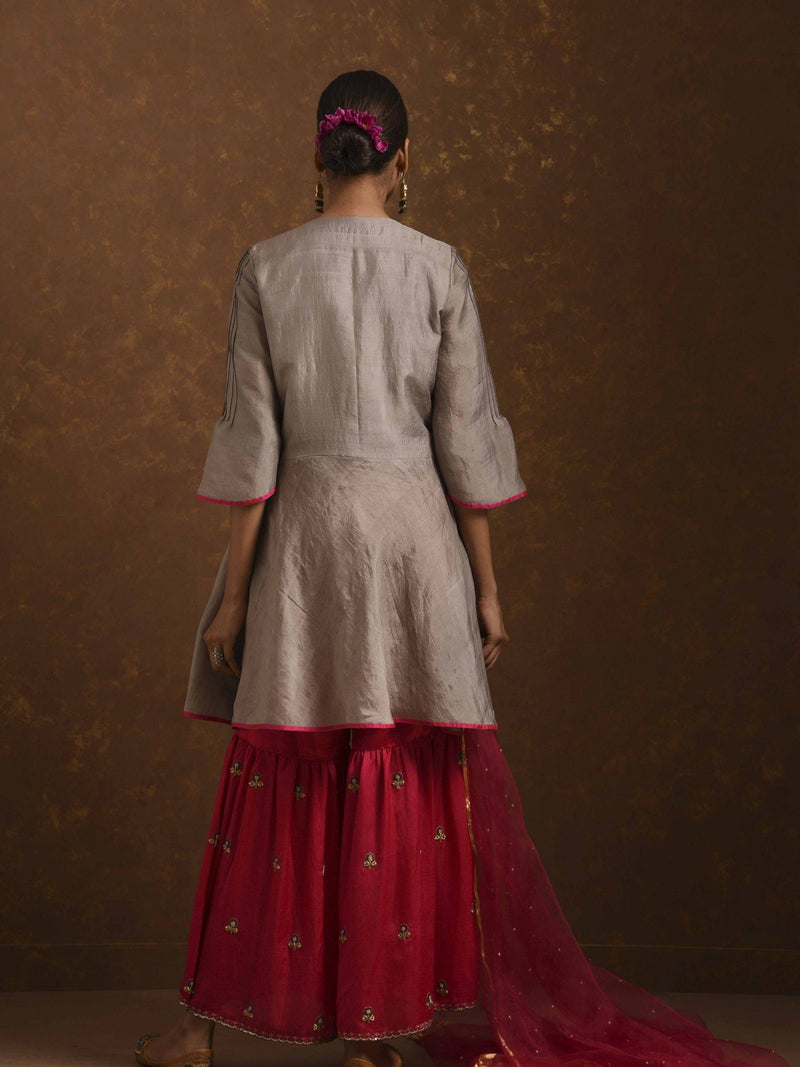 Alfaaz Grey-Pink Kurta Set with Gharara by Priti Prashant for women Worldwide