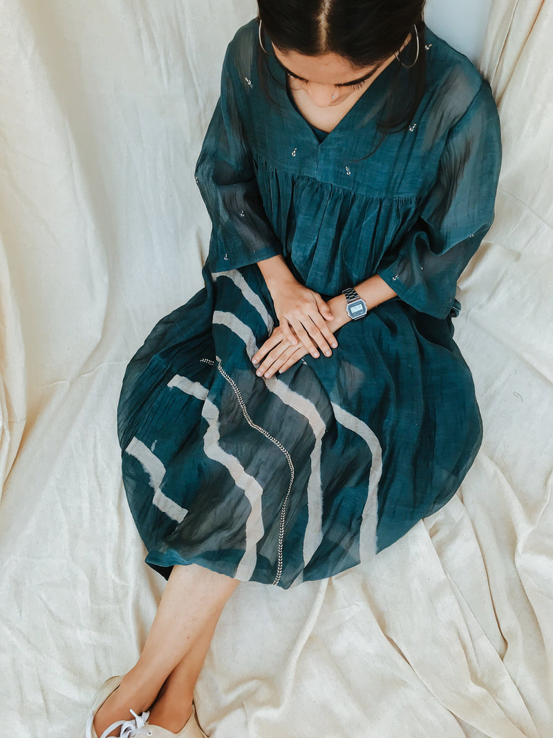 Arazi Dress Indigo Dress by Nirjara for women Worldwide
