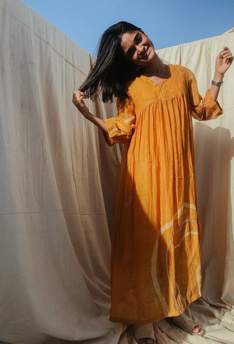 Arazi Dress Mustard Dress by Nirjara for women Worldwide