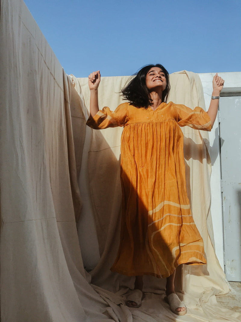 Arazi Dress Mustard Dress by Nirjara for women Worldwide