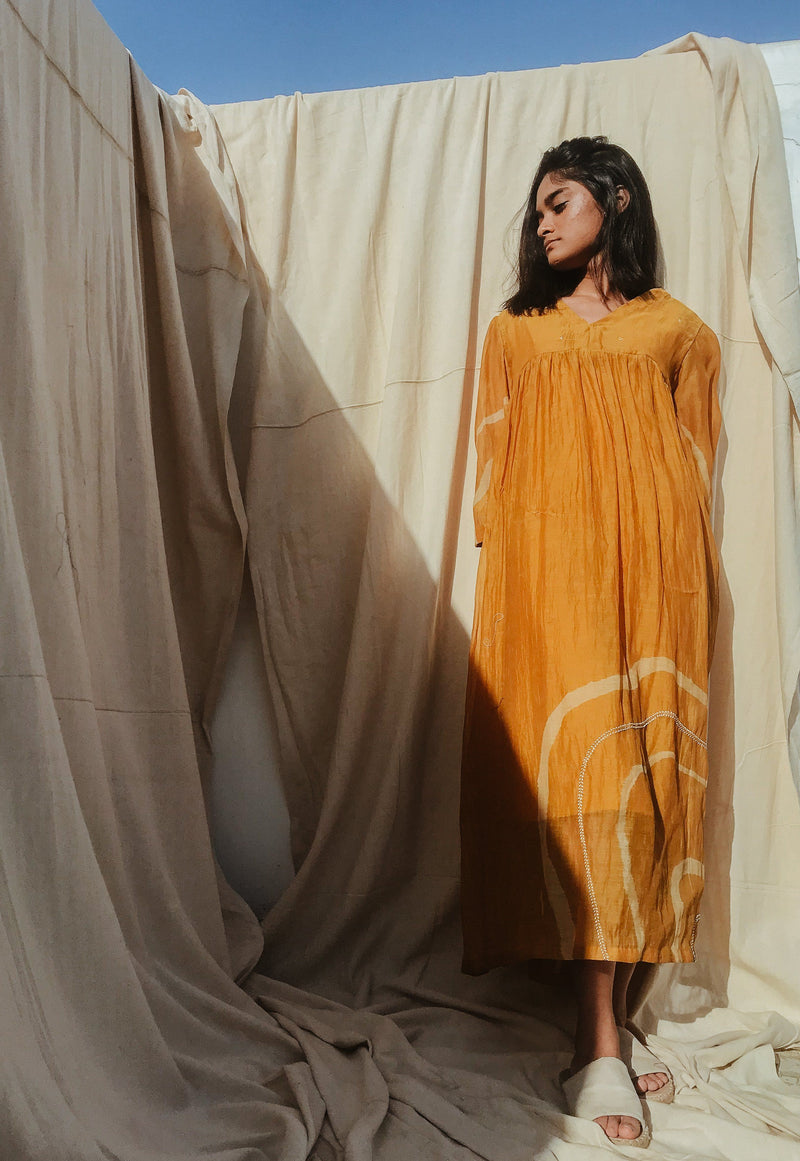 Arazi Dress Mustard Dress by Nirjara for women Worldwide