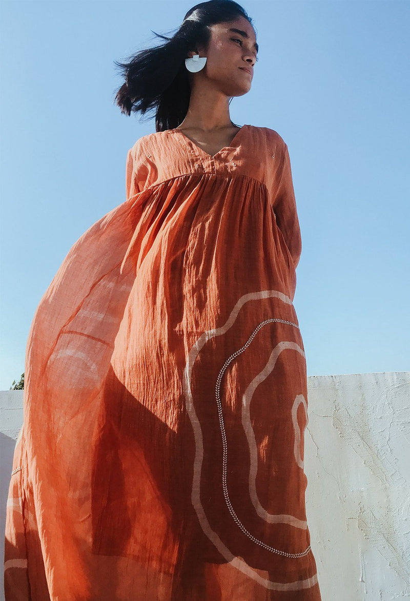 Arazi Dress Rust Dress by Nirjara for women Worldwide
