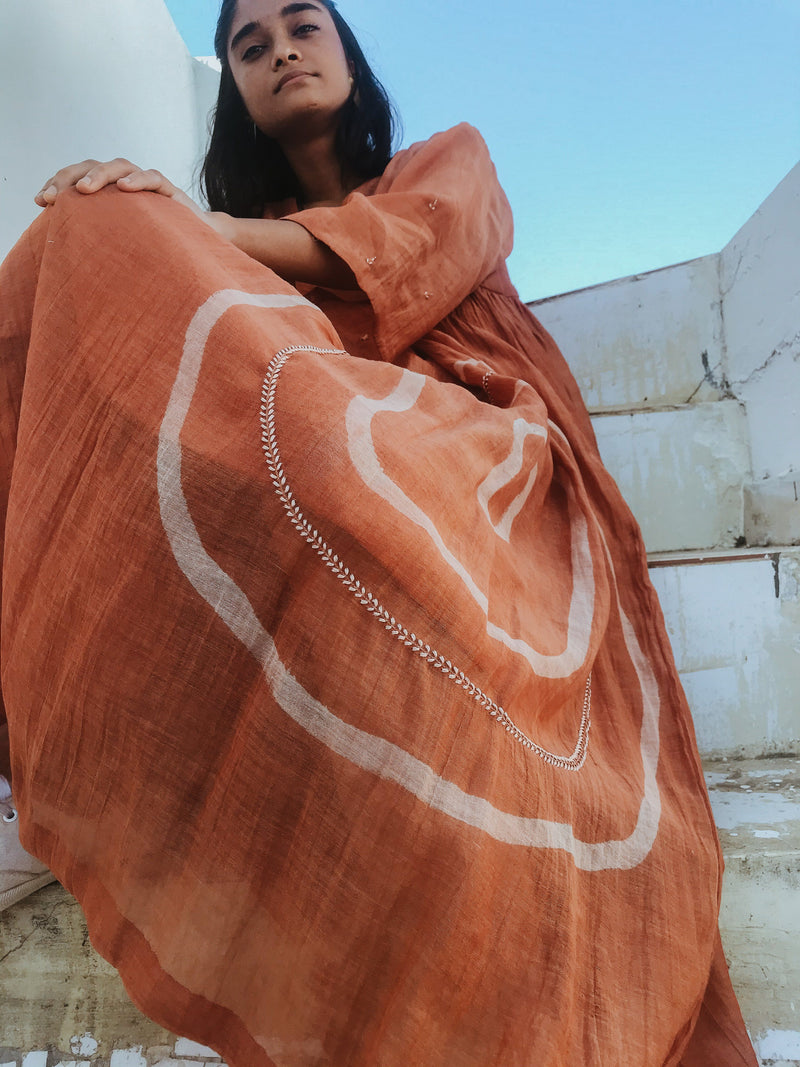 Arazi Dress Rust Dress by Nirjara for women Worldwide