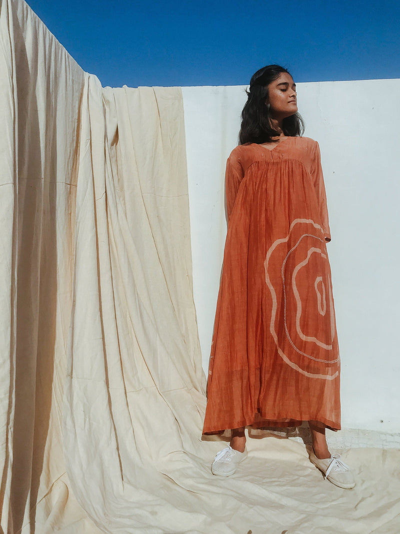 Arazi Dress Rust Dress by Nirjara for women Worldwide