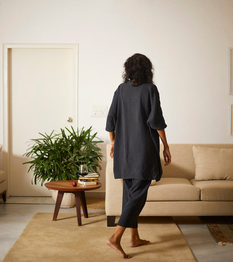 Ash Co-ord Set Co-ord Set,Lounge Wear by Khara Kapas in black for women Worldwide