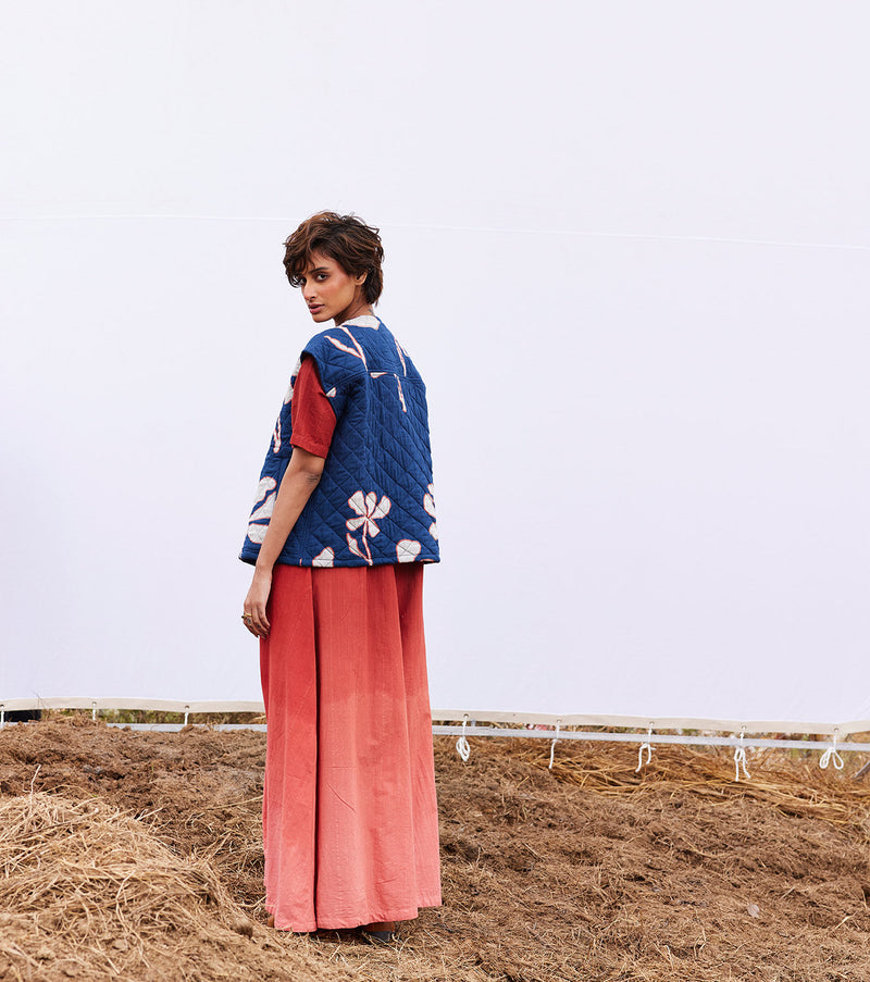 Aster vest jacket cotton by Khara Kapas in blue for women Worldwide