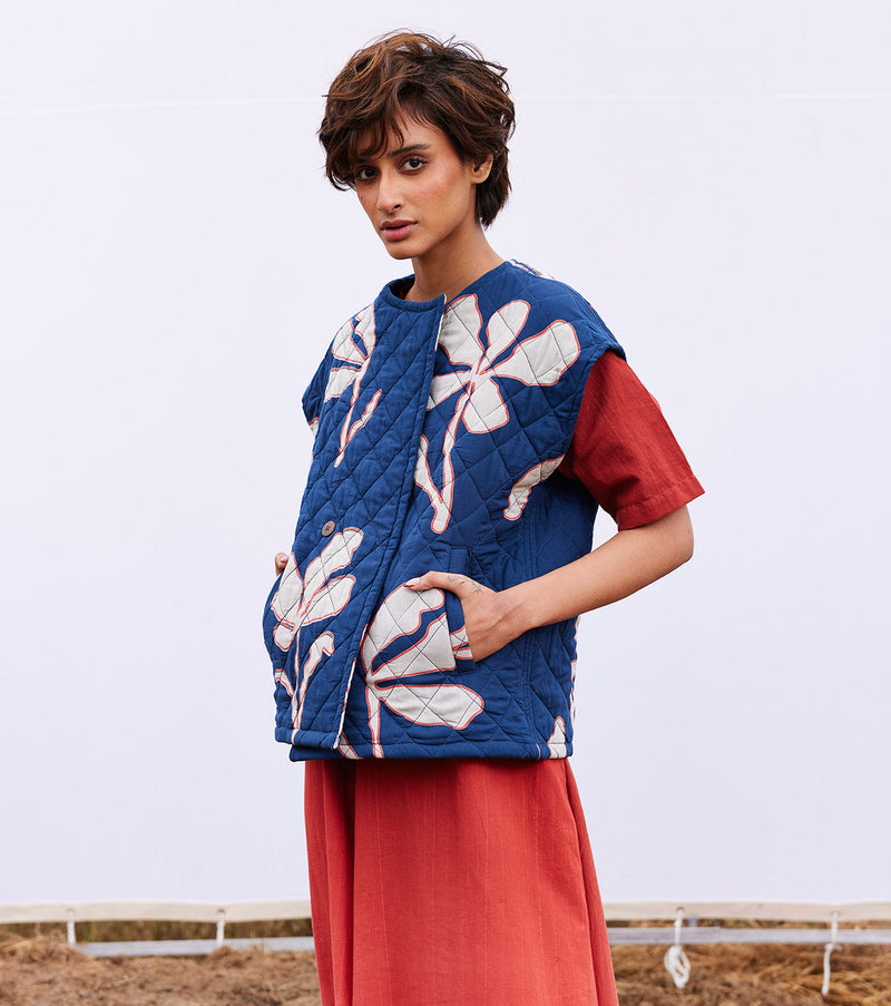 Aster vest jacket cotton by Khara Kapas in blue for women Worldwide