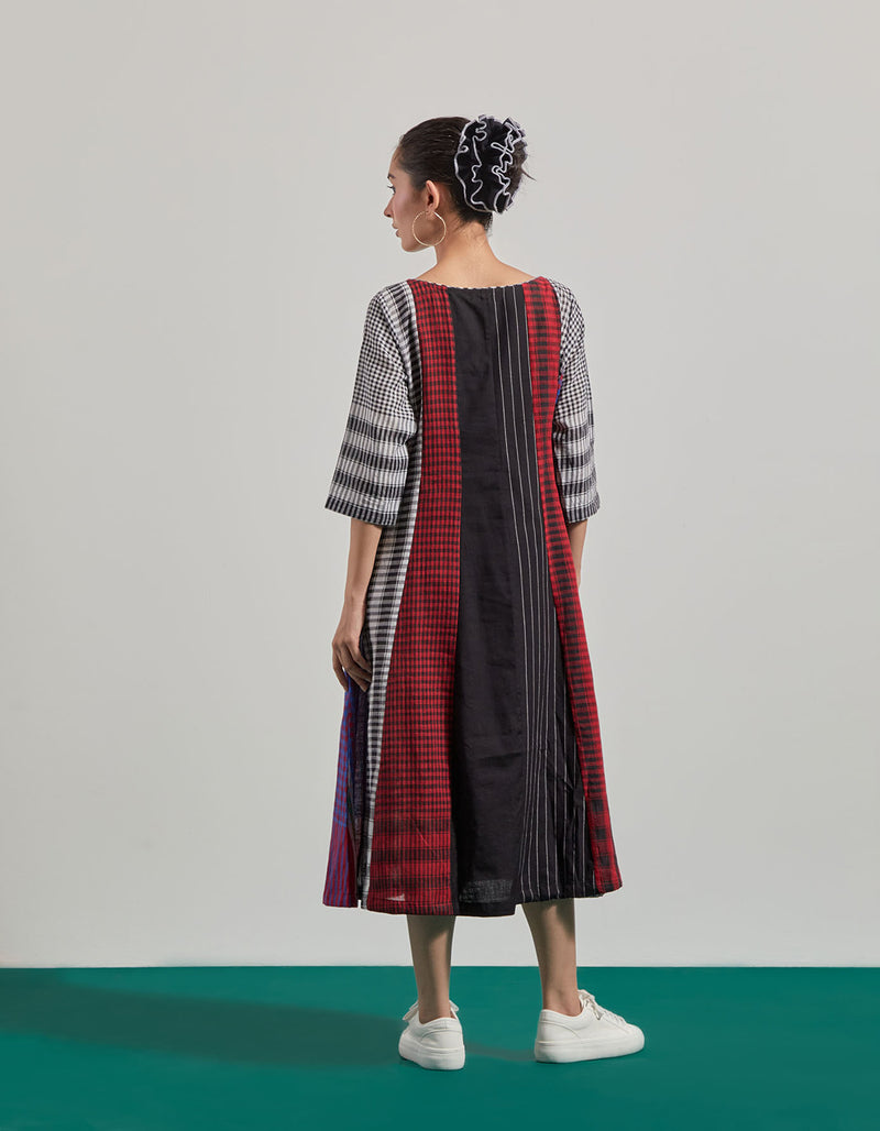 Ruella 16 Panelled Dress gamcha dress by 145 East in black ,maroon for women Worldwide