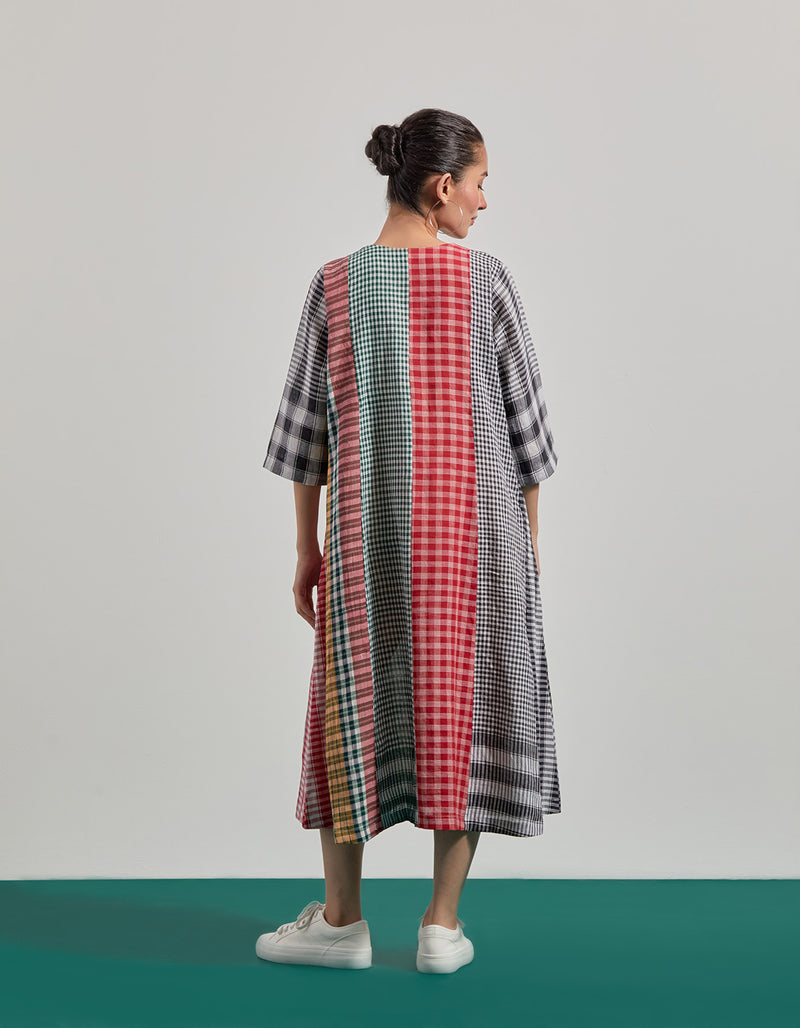 Sierra Dress gamcha dress by 145 East in green, red for women Worldwide