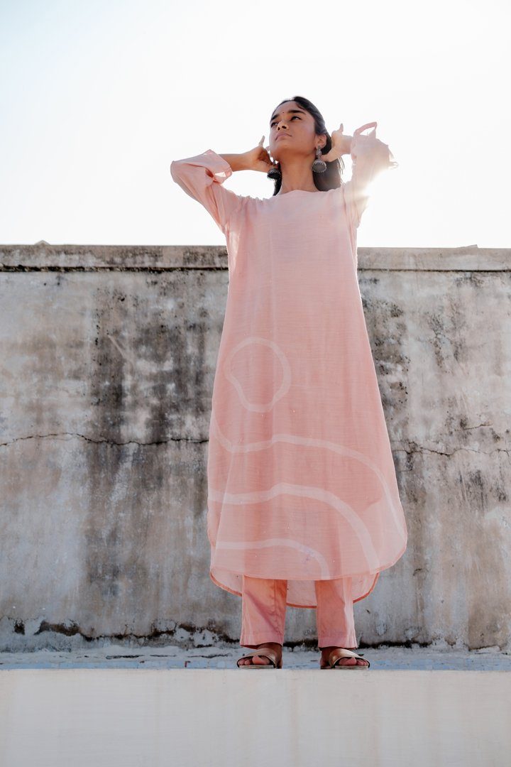 Baby Pink Arsa Kurta and Pants Set Co-ord Set,Kurta Sets by Nirjara for women Worldwide