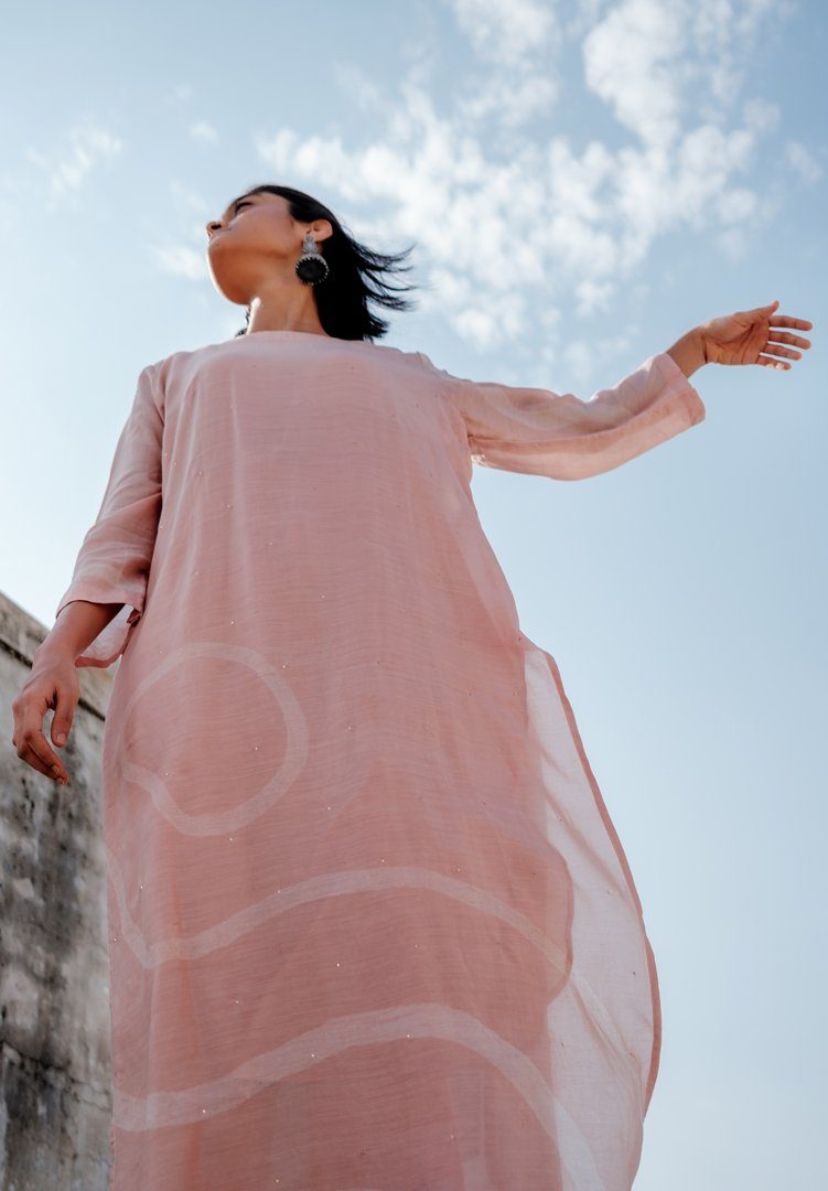 Baby Pink Arsa Kurta and Pants Set Co-ord Set,Kurta Sets by Nirjara for women Worldwide