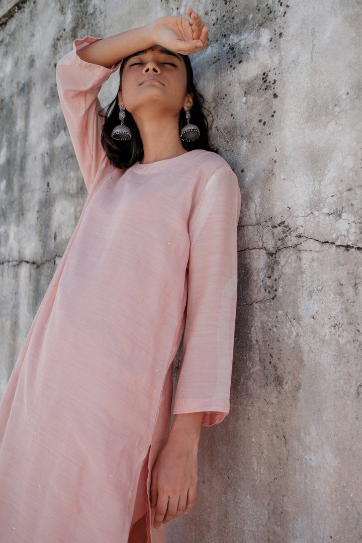 Baby Pink Arsa Kurta and Pants Set Co-ord Set,Kurta Sets by Nirjara for women Worldwide