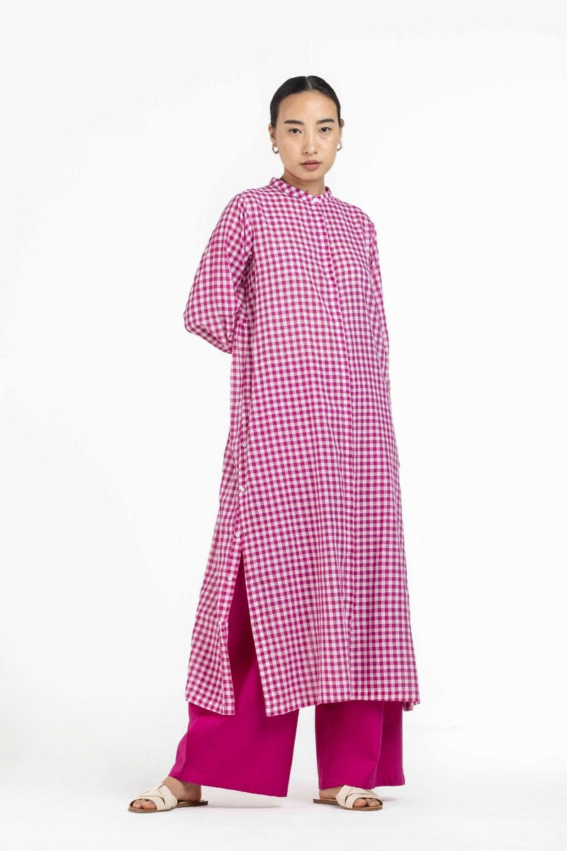 Back Gather Jacket Co-ord Hot Pink Checks Co-ord Set,Bottoms,Top & Tunics by THREE for women Worldwide