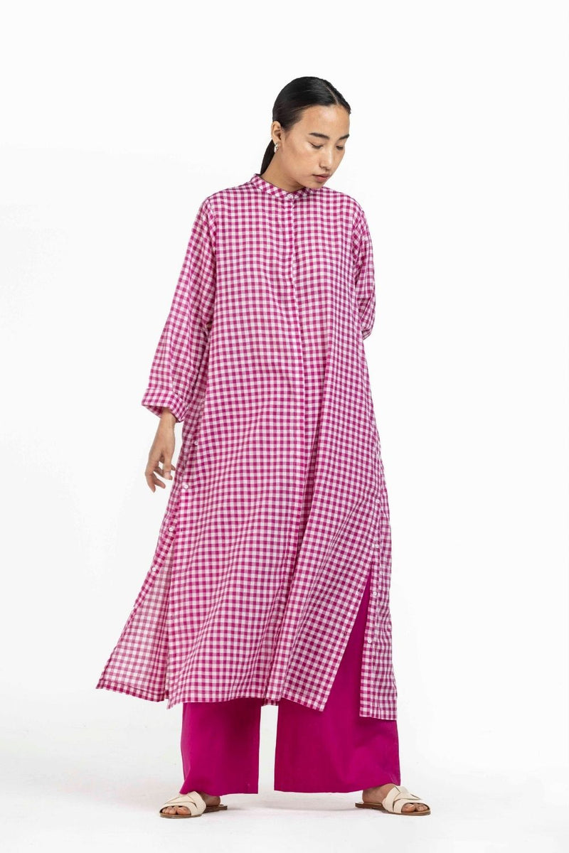 Back Gather Jacket Co-ord Hot Pink Checks Co-ord Set,Bottoms,Top & Tunics by THREE for women Worldwide