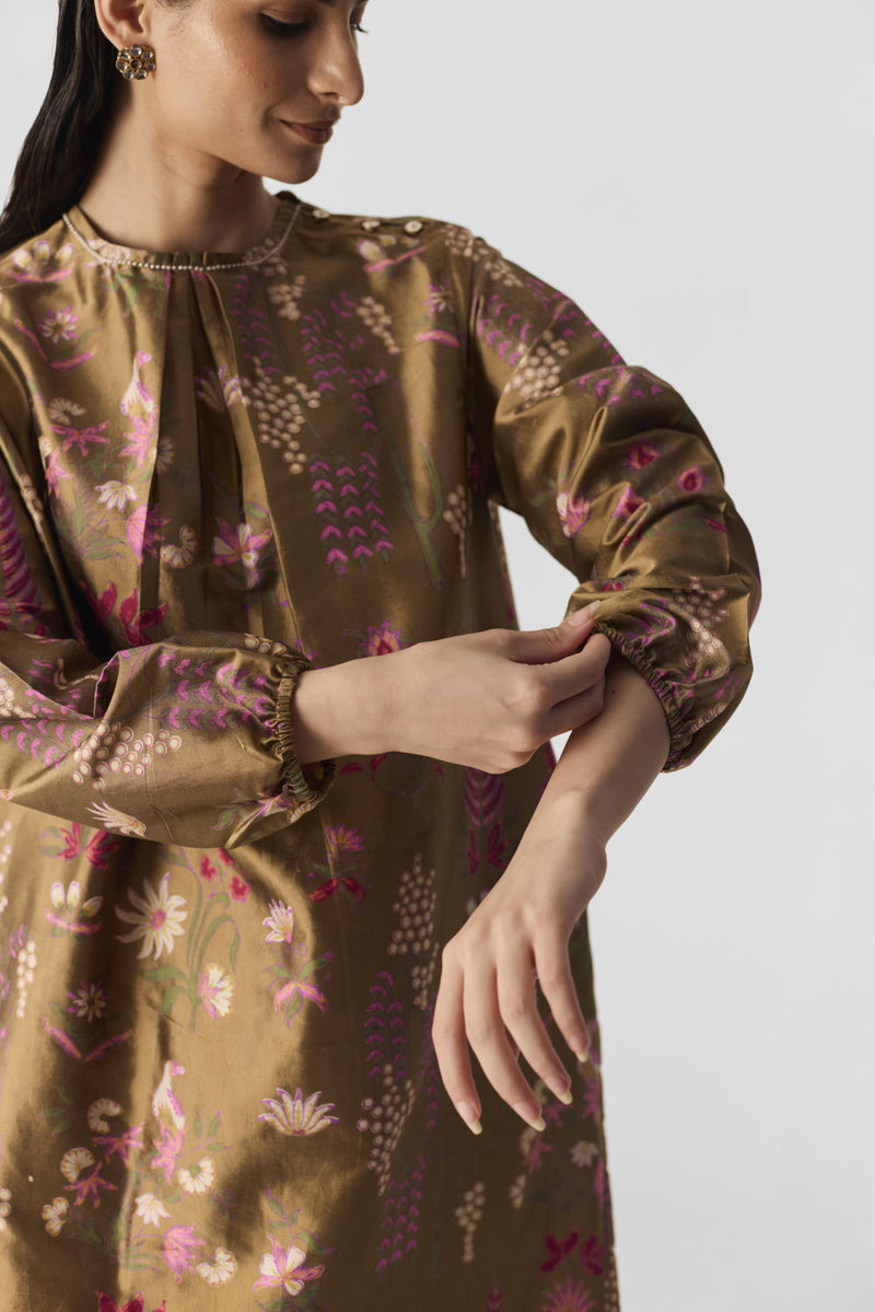 BAHAR PINK KURTA SET silk by Yam in multi color for women Worldwide