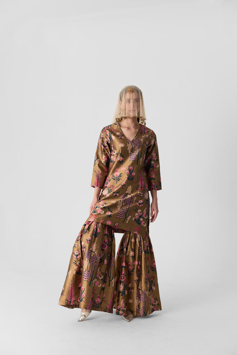 BAHAR SHARARA SET silk by Yam in multi color for women Worldwide