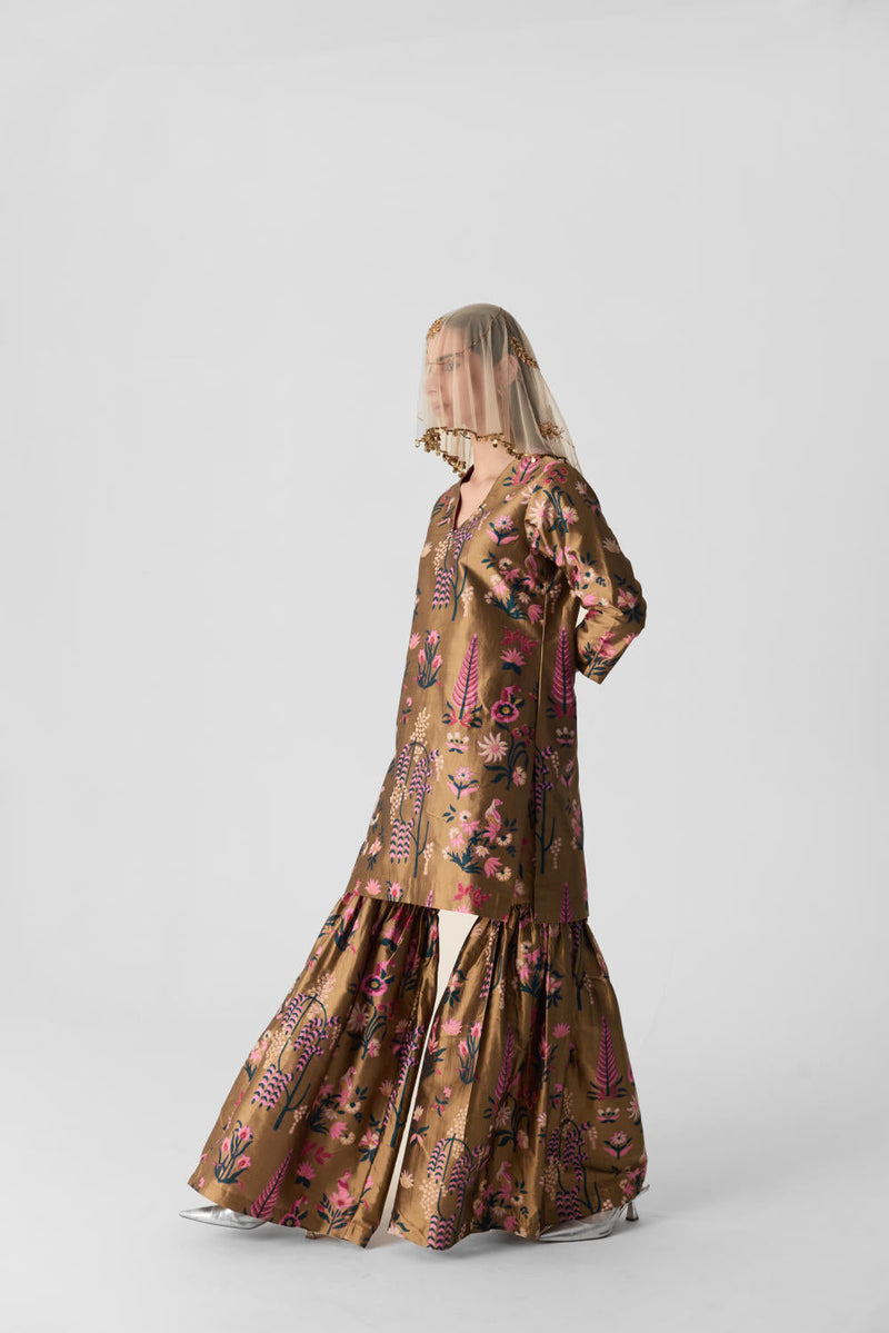 BAHAR SHARARA SET silk by Yam in multi color for women Worldwide