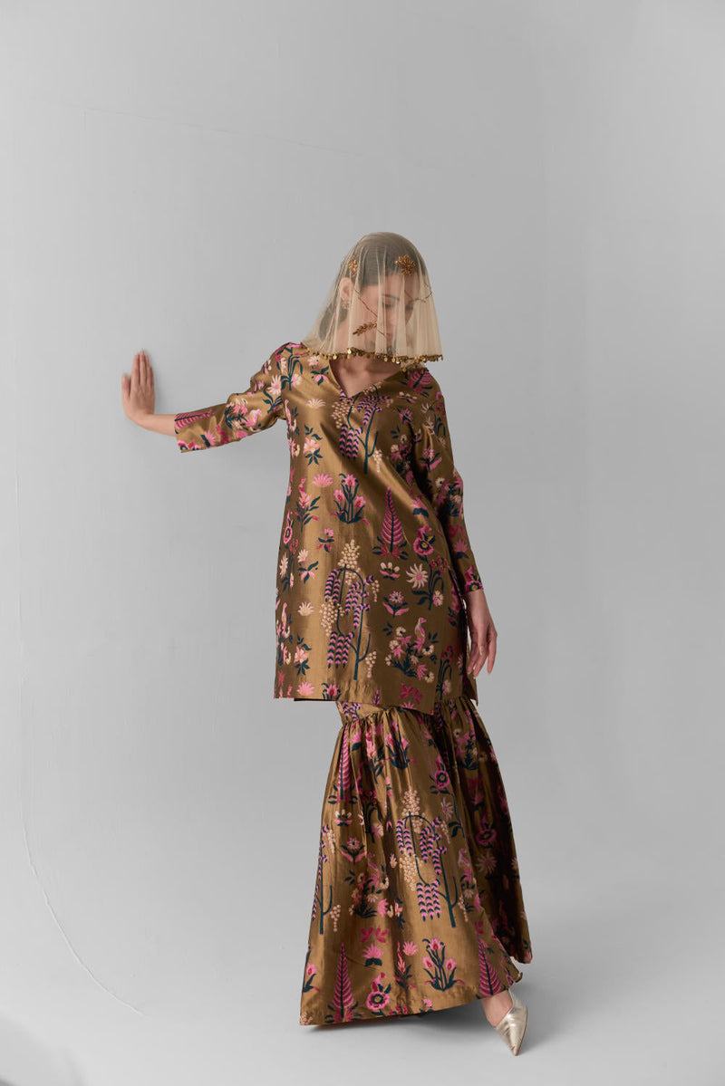BAHAR SHARARA SET silk by Yam in multi color for women Worldwide