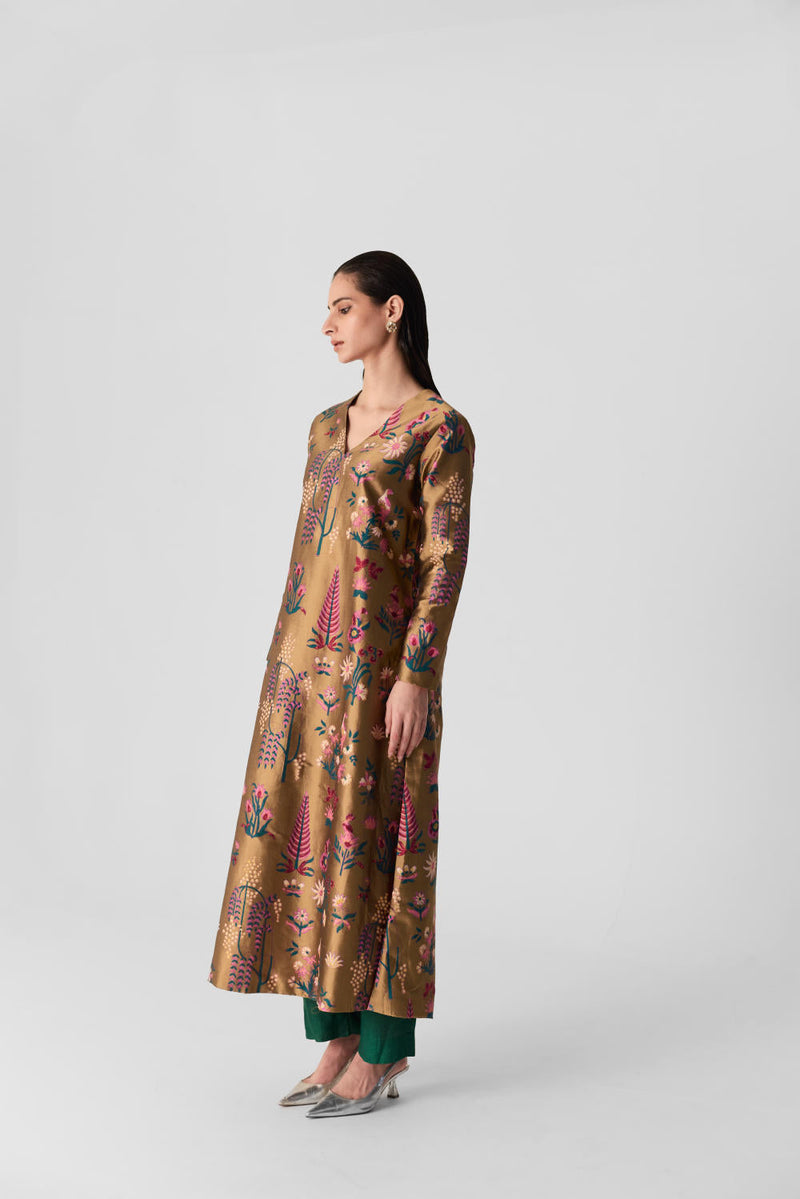BAHAR V NECK KURTA SET silk by Yam in multi color for women Worldwide