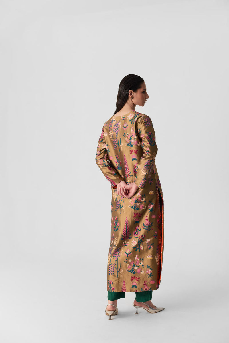 BAHAR V NECK KURTA SET silk by Yam in multi color for women Worldwide