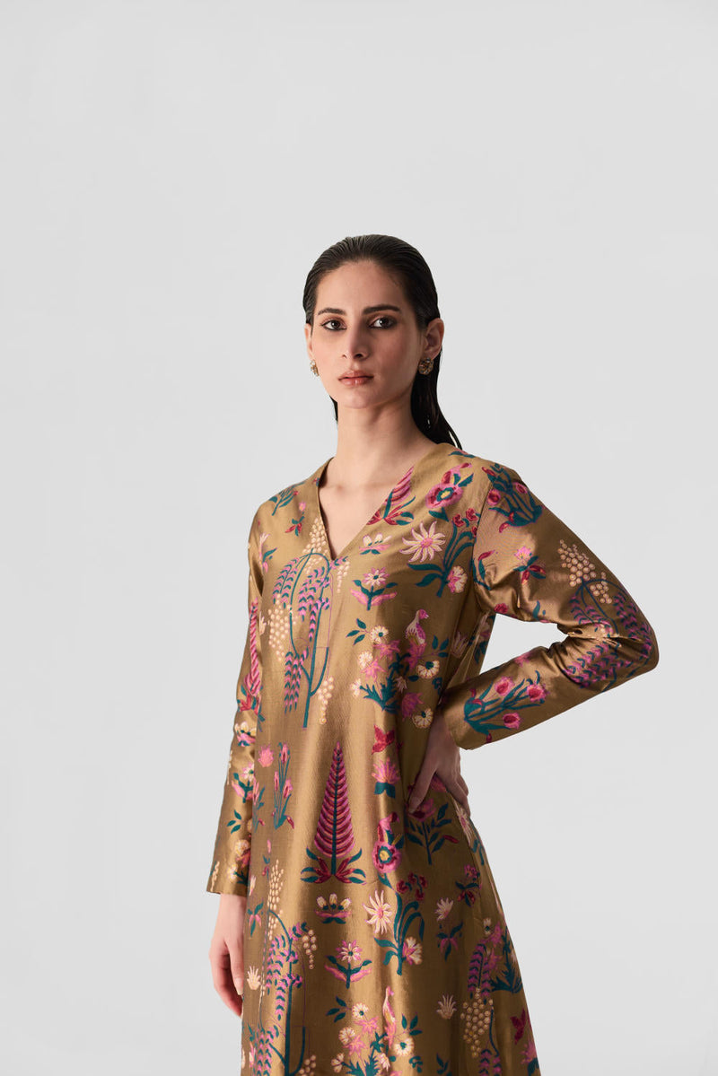BAHAR V NECK KURTA SET silk by Yam in multi color for women Worldwide