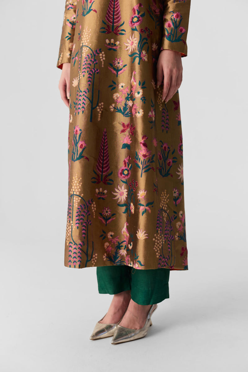 BAHAR V NECK KURTA SET silk by Yam in multi color for women Worldwide